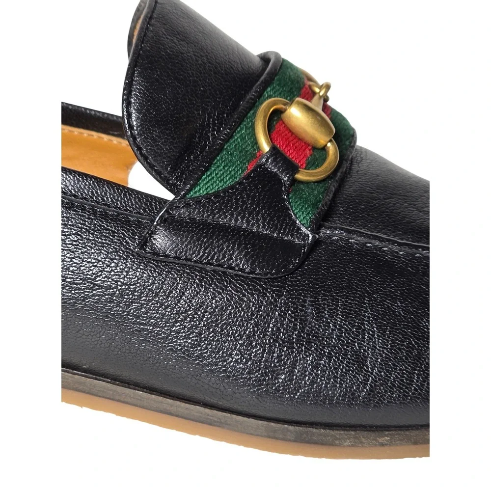 Gucci Jordaan Horsebit Loafers Black Leather Web Stripe 569473 Mens 7.5